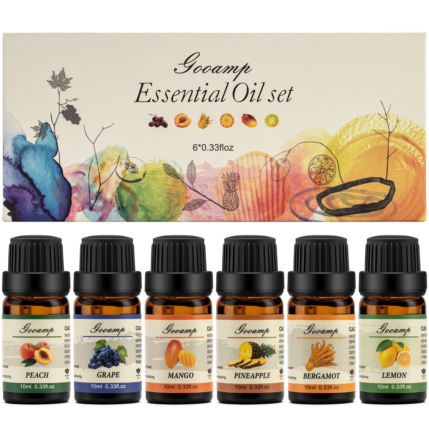 Essential Oils Set-Top 6 Organic Blends for Diffusers, Candle Making, Aromatherapy, Humidifiers, Gifts - Grape,Lemon,Mango,Bergamot,Plneapple,Peach(6X10ML)