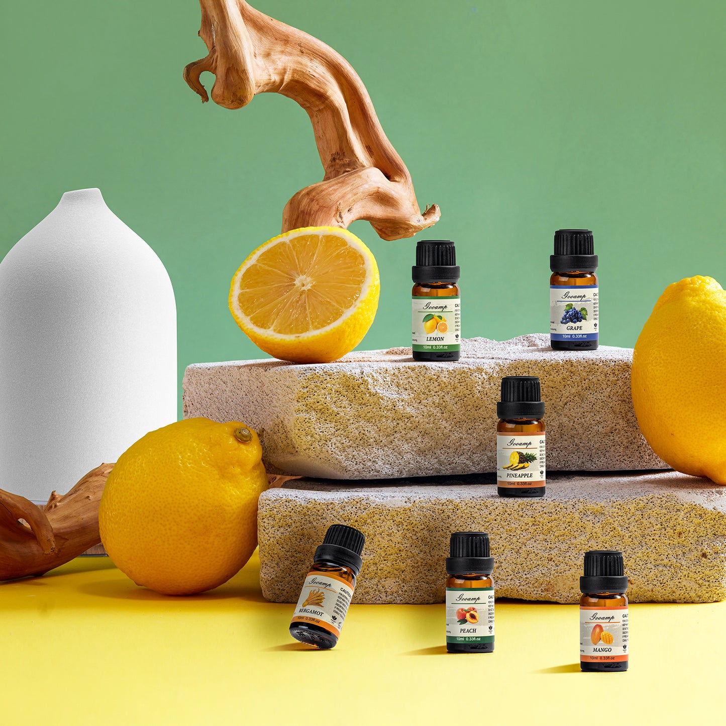 Essential Oils Set-Top 6 Organic Blends for Diffusers, Candle Making, Aromatherapy, Humidifiers, Gifts - Grape,Lemon,Mango,Bergamot,Plneapple,Peach(6X10ML)