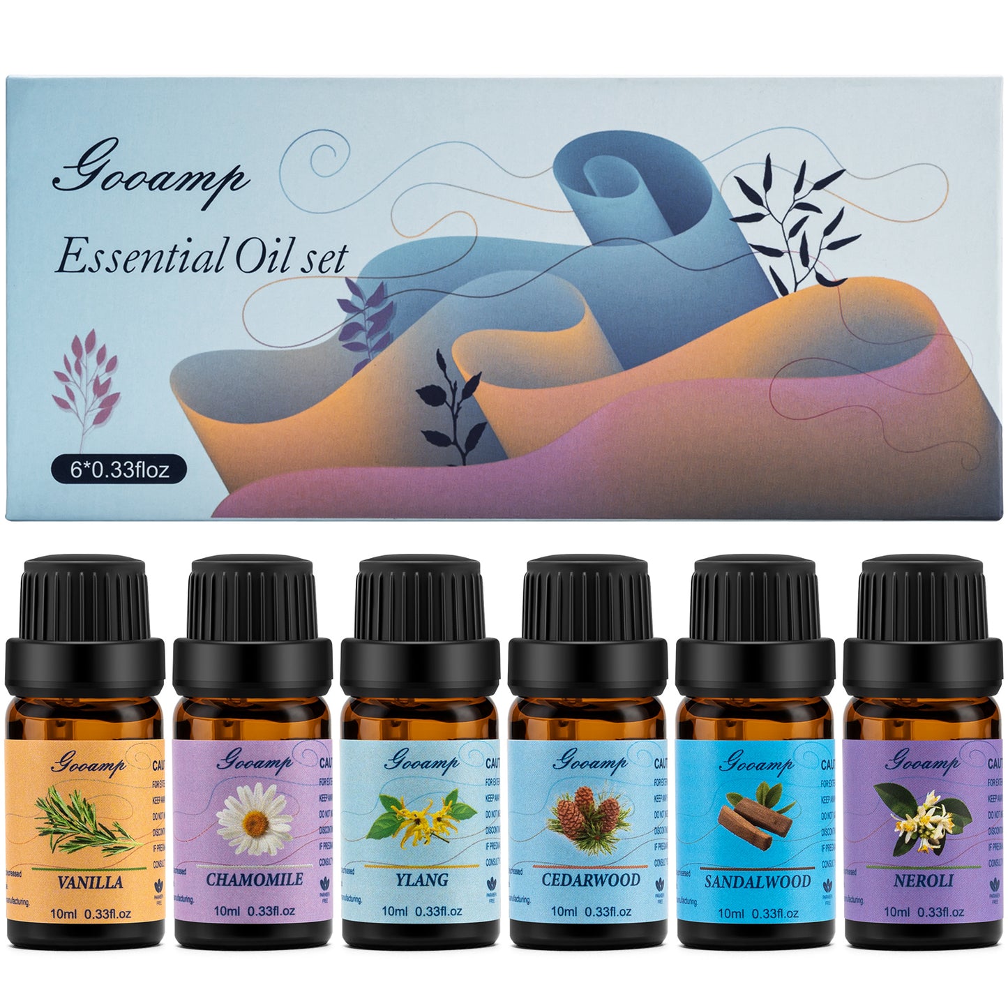 Essential Oils Set-Top 6 Organic Blends for Diffusers, Candle Making, Aromatherapy, Humidifiers, Gifts - Vanilla,Neroli,Chamomile, Sandalwood, Ylang,Cedarwood(6X0.33 fl oz)