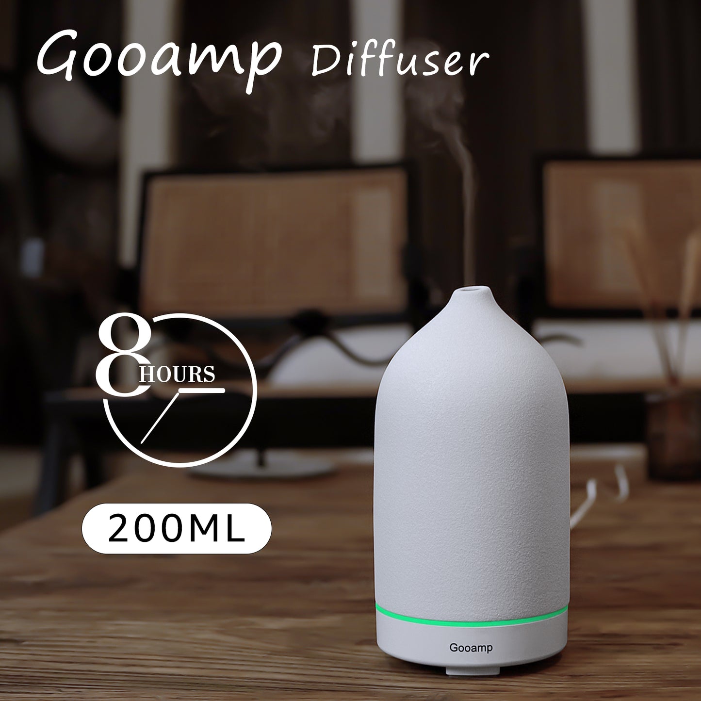 200ML Ceramic Diffuser,Aromatherapy Diffuser,Essential Oil Diffuser with 7 Color Lights Auto Shut Off for Home Office Room,White (1/3/6/ON hrs Working time)