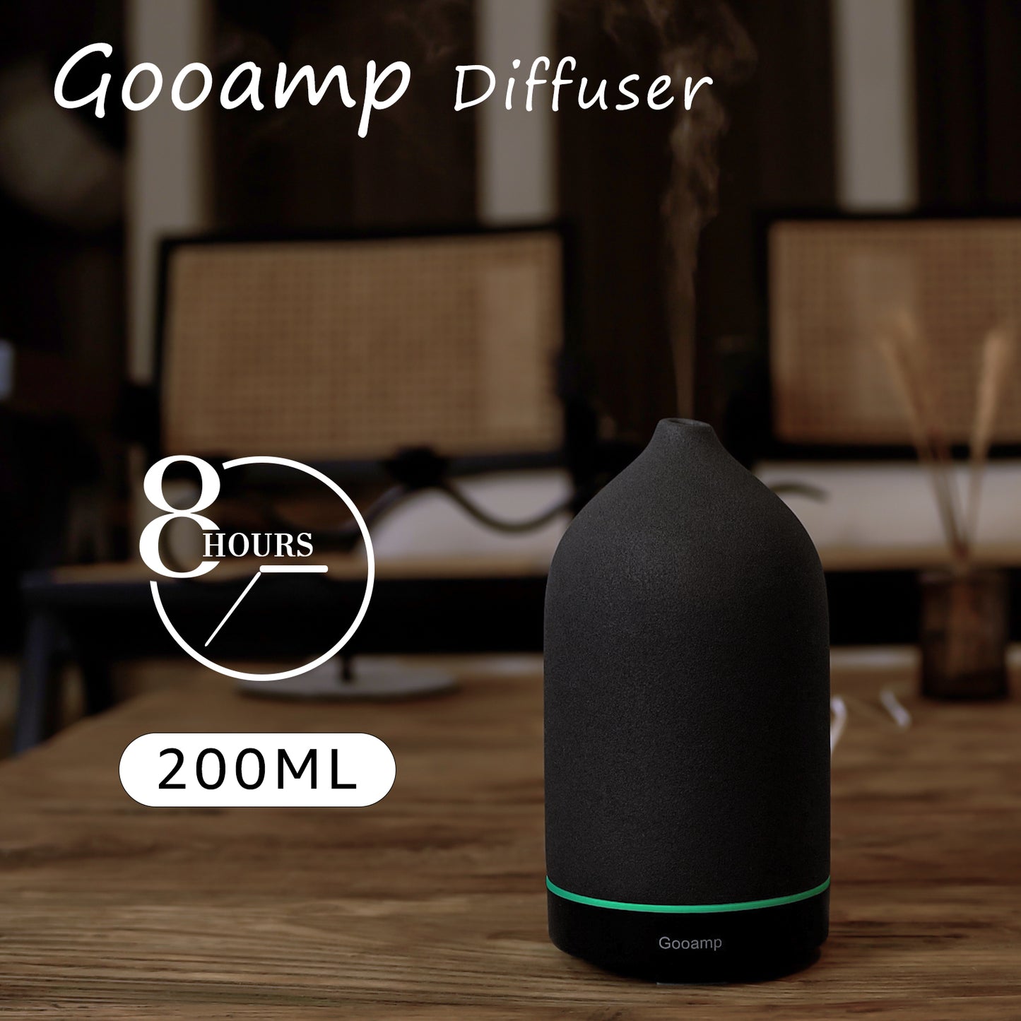 200ML Ceramic Diffuser,Aromatherapy Diffuser,Essential Oil Diffuser with 7 Color Lights Auto Shut Off for Home Office Room, Black (1/3/6/ON hrs Working time)