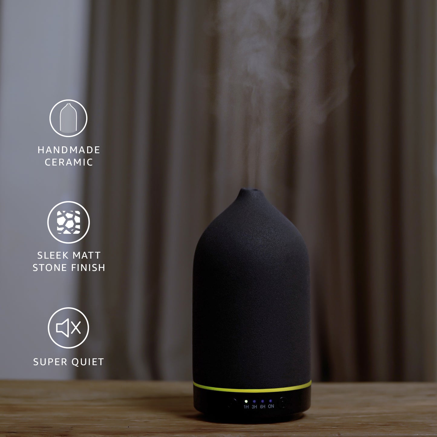 200ML Ceramic Diffuser,Aromatherapy Diffuser,Essential Oil Diffuser with 7 Color Lights Auto Shut Off for Home Office Room, Black (1/3/6/ON hrs Working time)