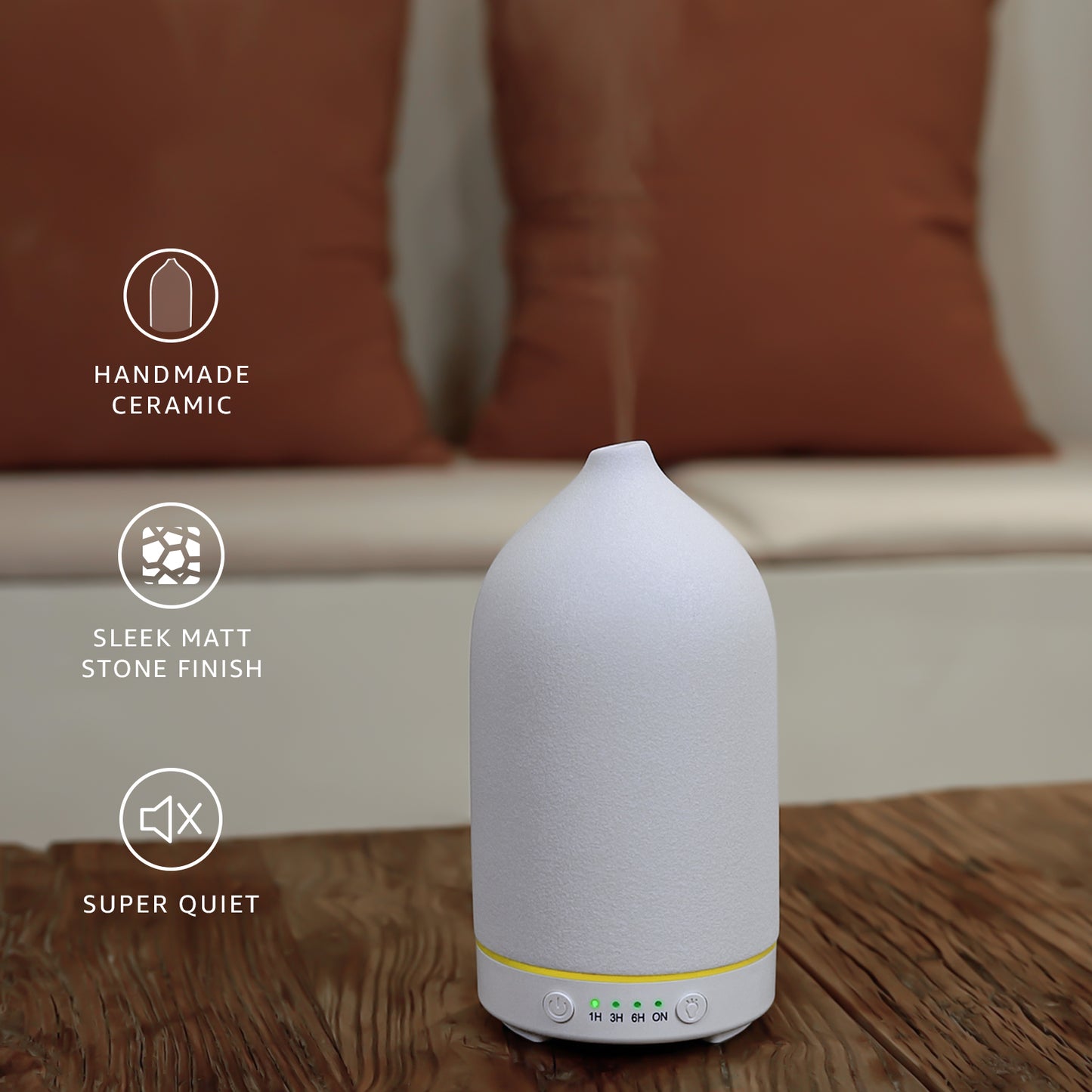200ML Ceramic Diffuser,Aromatherapy Diffuser,Essential Oil Diffuser with 7 Color Lights Auto Shut Off for Home Office Room,White (1/3/6/ON hrs Working time)