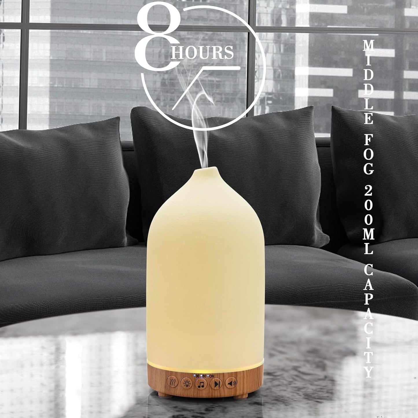 200ML White Noise Ceramic Diffuser,Sleep Sound Machine with 20 Natural Soothing Sounds, 7 Color Lights,Essential Oil Diffuser, Timer for Baby, Kids, Adults, Office, Home(Wood Grain)