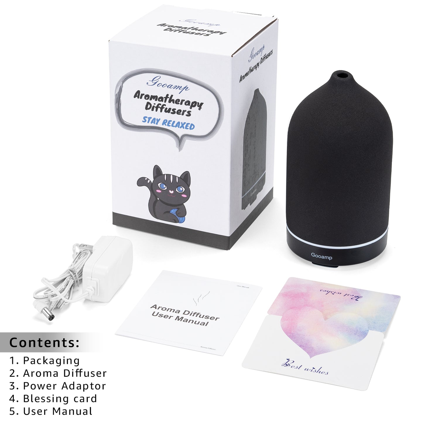 200ML Ceramic Diffuser,Aromatherapy Diffuser,Essential Oil Diffuser with 7 Color Lights Auto Shut Off for Home Office Room, Black (1/3/6/ON hrs Working time)