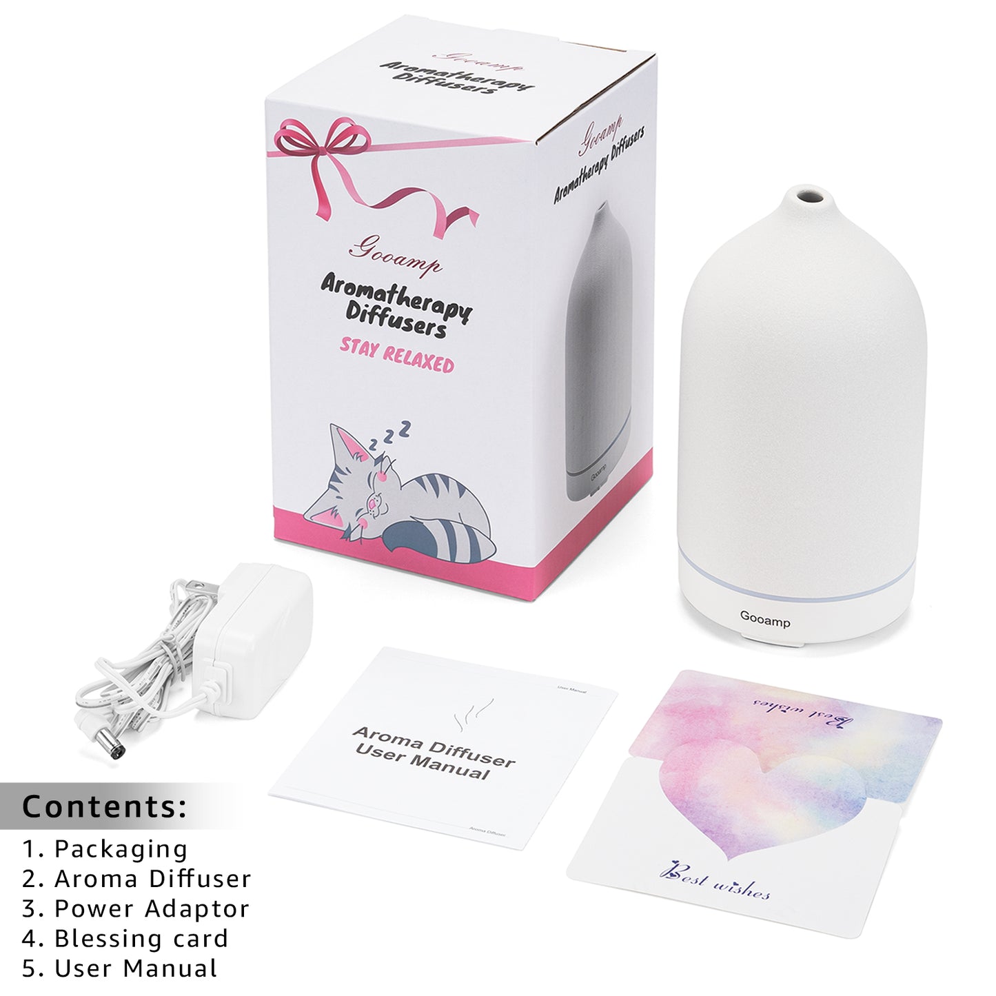 200ML Ceramic Diffuser,Aromatherapy Diffuser,Essential Oil Diffuser with 7 Color Lights Auto Shut Off for Home Office Room,White (1/3/6/ON hrs Working time)