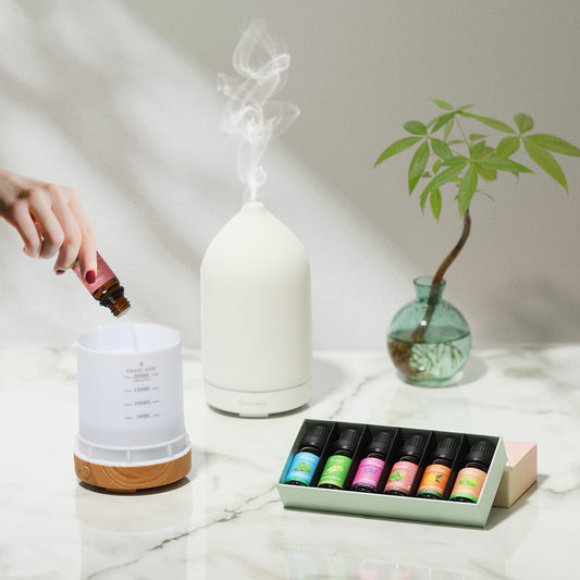 Essential Oils Set-Top 6 Organic Blends for Diffusers,Candle Making,Aromatherapy,Humidifiers,Gifts - Peppermint,TeaTree,Lavender,Eucalyptus,Lemongrass,Orange(6X0.33 fl oz)