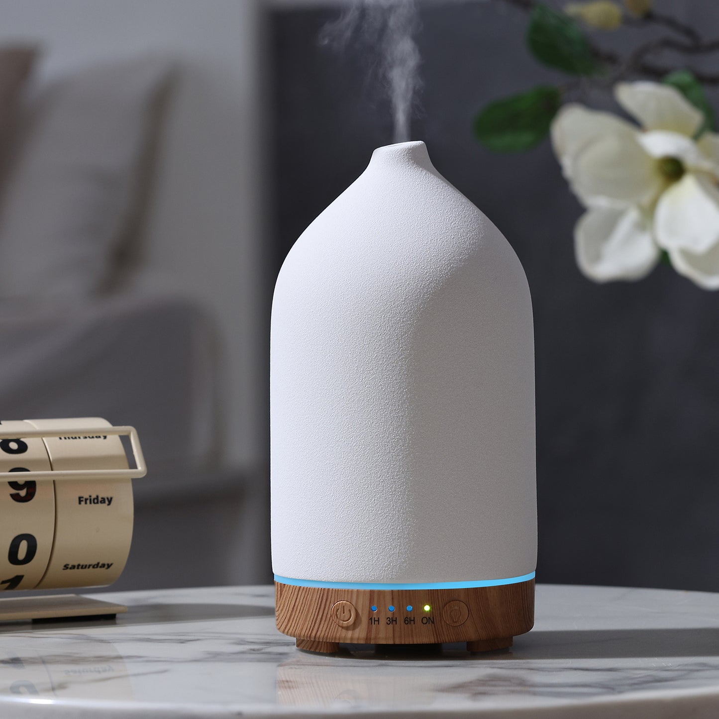 200ML Ceramic Diffuser,Aromatherapy Diffuser,Essential Oil Diffuser with 7 Color Lights Auto Shut Off for Home Office Room,Wood Grain Base (1/3/6/ON hrs Working time)