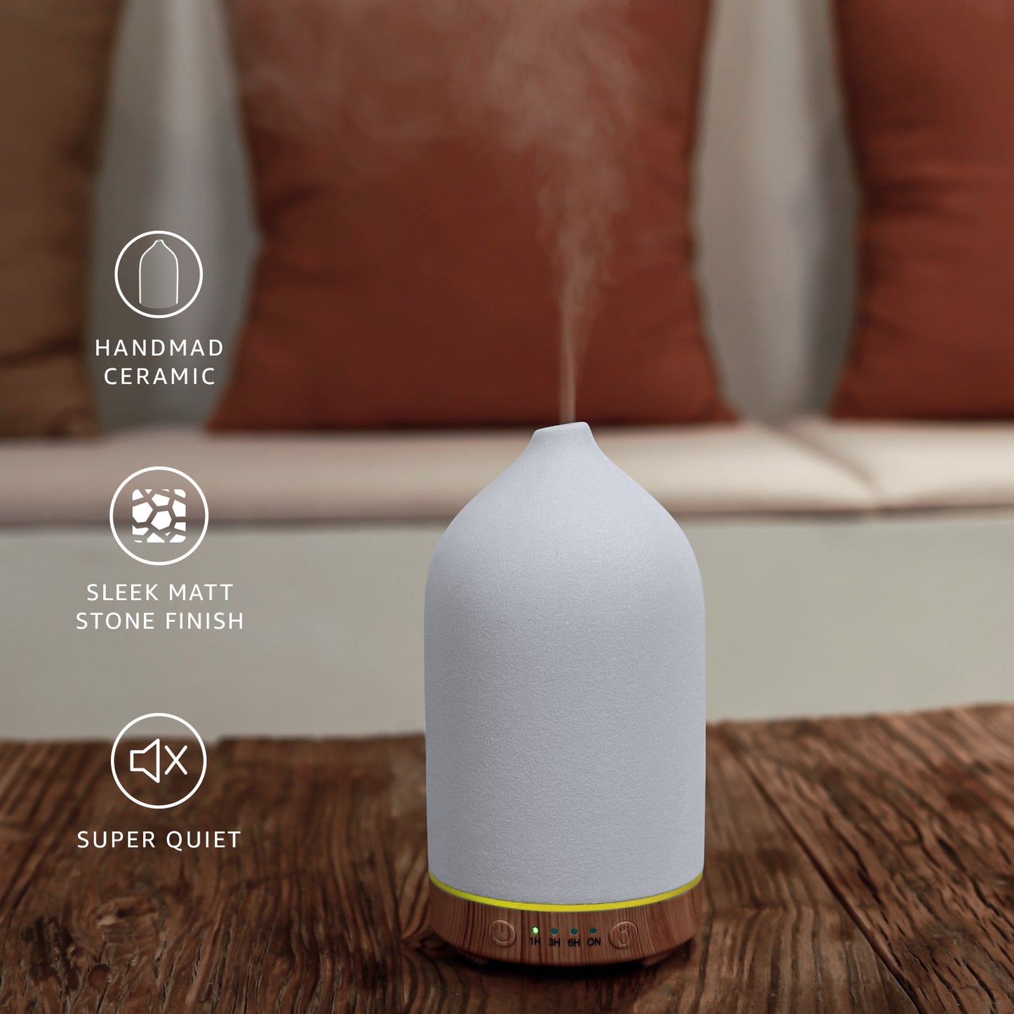 200ML Ceramic Essential Oil Diffuser (Set of 2) - Ultrasonic Aromatherapy & Humidifier with 7-Color LED Lights, Auto Shut-Off, Wood Grain Base, 1H/3H/6H Timer | Scent for Home, Office, Yoga