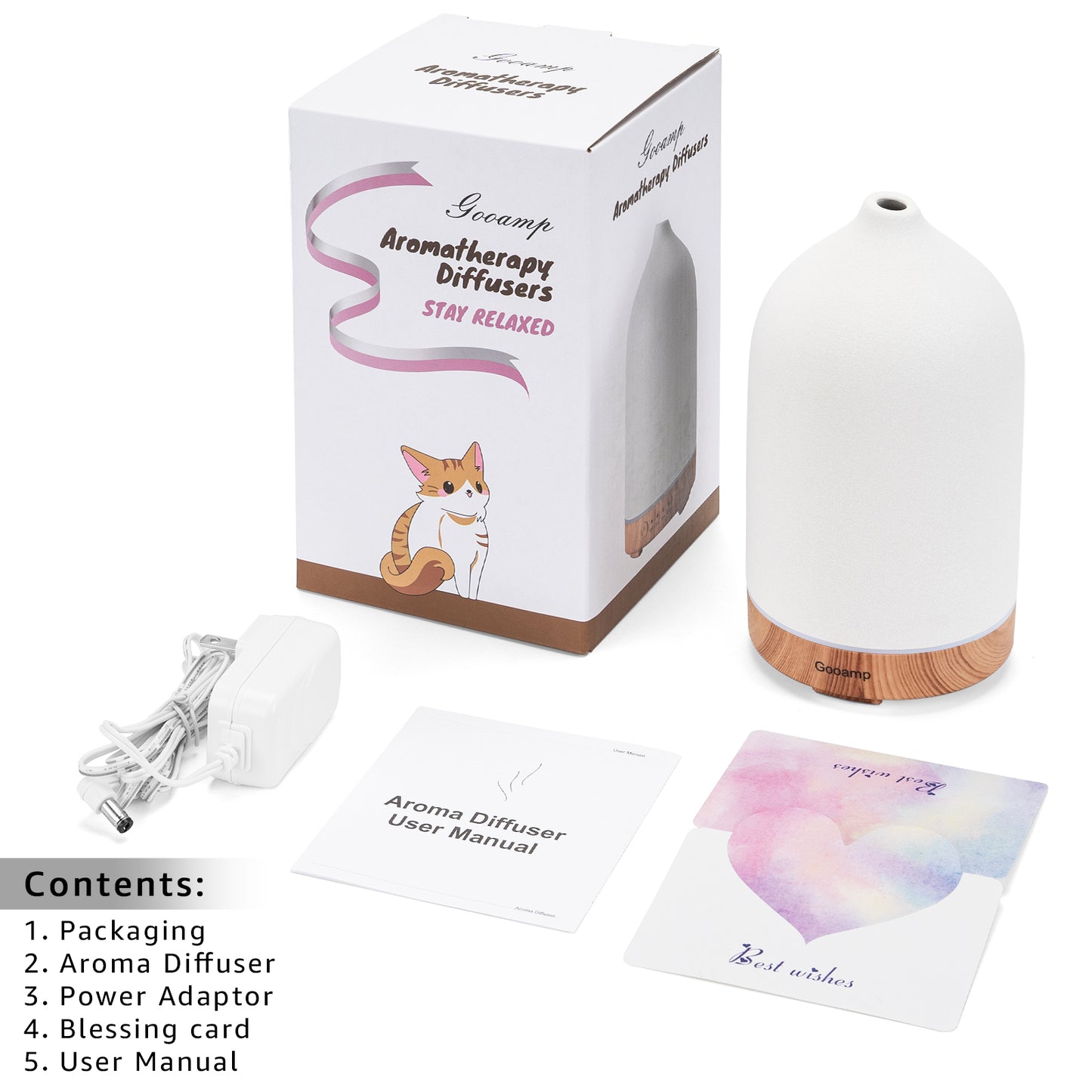 200ML Ceramic Essential Oil Diffuser (Set of 2) - Ultrasonic Aromatherapy & Humidifier with 7-Color LED Lights, Auto Shut-Off, Wood Grain Base, 1H/3H/6H Timer | Scent for Home, Office, Yoga